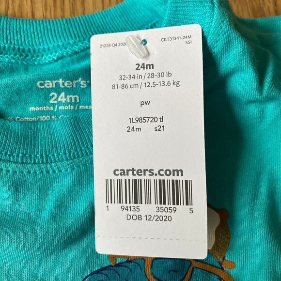 Carters Hiking Dinosaur Tee Teal 24 Months - Picture 4 of 6